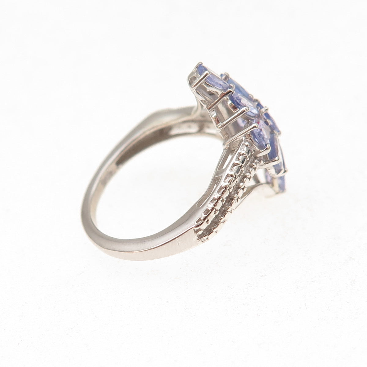 Chuck Clemency 925 Sterling Silver Real Tanzanite Floral Cluster Ring Size 5