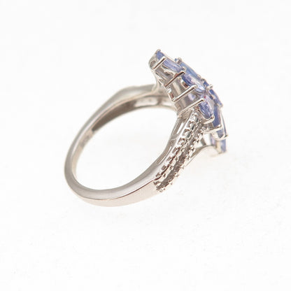 Chuck Clemency 925 Sterling Silver Real Tanzanite Floral Cluster Ring Size 5