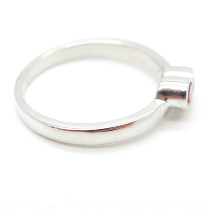 925 Sterling Silver Round-Cut Lab-Created Pink Sapphire Ring Size 7.75