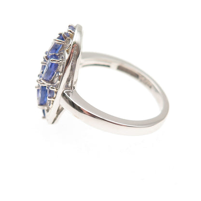 Chuck Clemency 925 Sterling Silver Real Oval & Round-Cut Tanzanite Ring Size 8