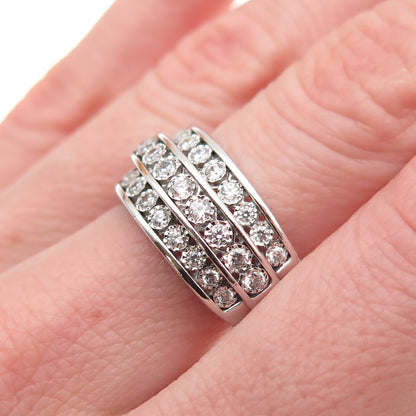 925 Sterling Silver Round-Cut C Z 3-Row Ring Size 7.25