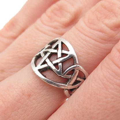 925 Sterling Silver Vintage Pentagram Celtic Knot Oxidized Ring Size 6.5