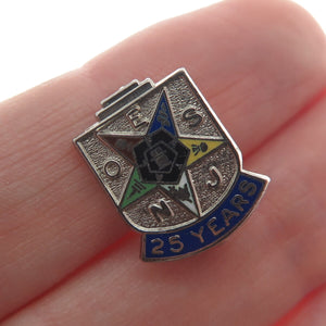 925 Sterling Silver Antique Colorful Enamel "25 Years" Masonic Star Award Brooch