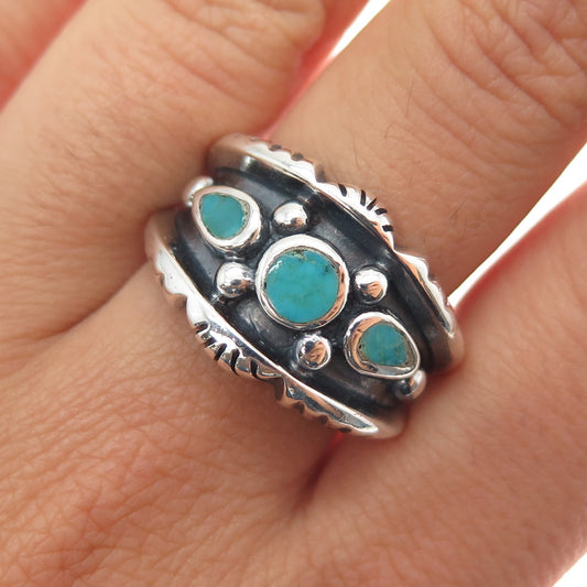 Old Pawn 925 Sterling Silver Vintage Southwestern Kingman Turquoise Ring Size 10