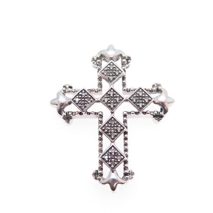 JANE SEYMOUR 925 Sterling Silver Real Diamond Cross Fleur de Lis Slide Pendant