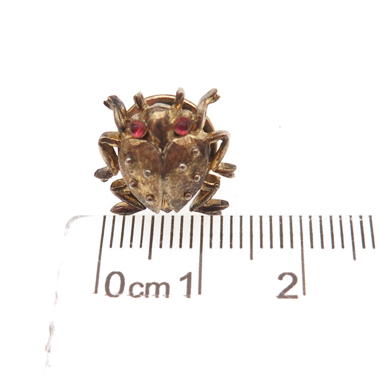 Trifari Sterling Gold Plated Vintage Real Tourmaline Beetle Tie Tack / Lapel Pin
