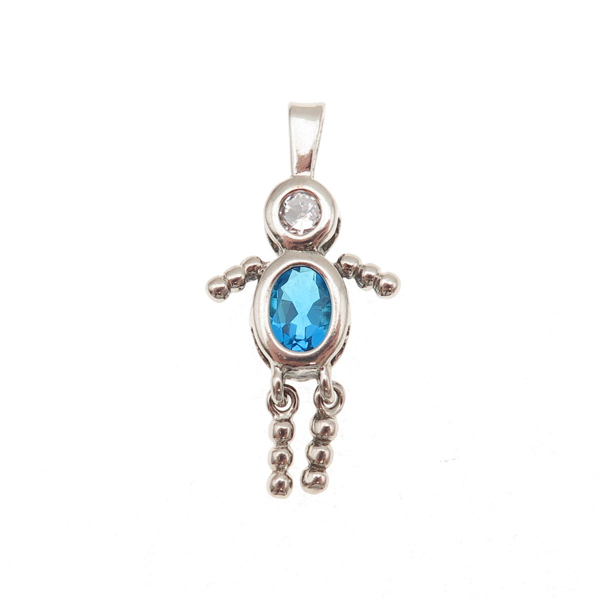 925 Sterling Silver Blue & White C Z Boy March Birthstone Articulated Pendant