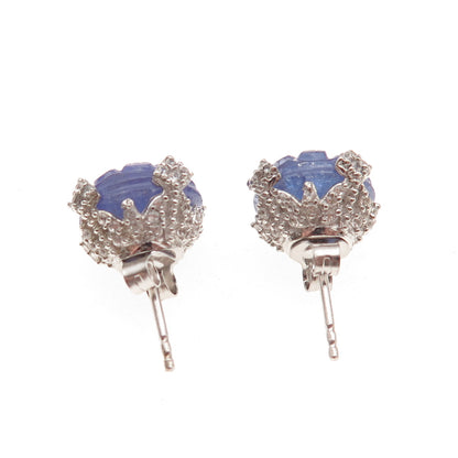 Chuck Clemency 925 Sterling Silver Real Tanzanite & Topaz Floral Stud Earrings