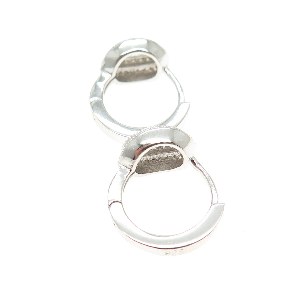 925 Sterling Silver Round-Cut C Z Coffee Bean Hoop Earrings