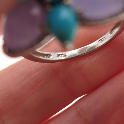 Chuck Clemency 925 Sterling Silver Real Multi-Color Gem Butterfly Ring Size 8.25