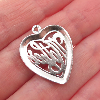 925 Sterling Silver Vintage Mother Heart Mini Charm Pendant