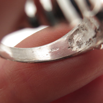 925 Sterling Silver Vintage Modernist Heart Oxidized Ring Size 7.25