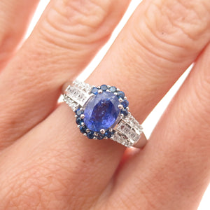 925 Sterling Silver Real Tanzanite Sapphire & White Topaz Ring Size 8