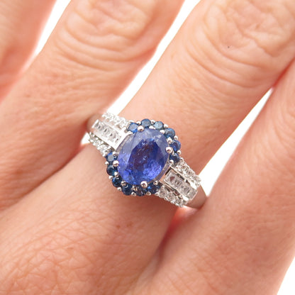 925 Sterling Silver Real Tanzanite Sapphire & White Topaz Ring Size 8