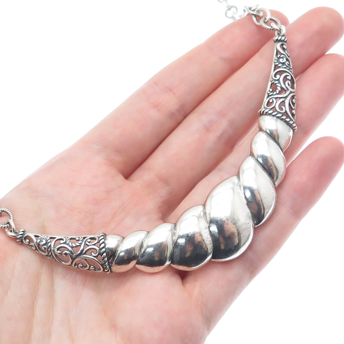 CAROLYN POLLACK 925 Sterling Silver Vintage Twisted Cable Chain Necklace 18-20"