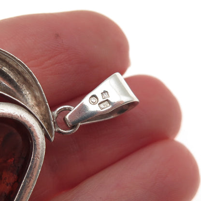 925 Sterling Silver Vintage LL Poland Real Amber Modernist Pendant