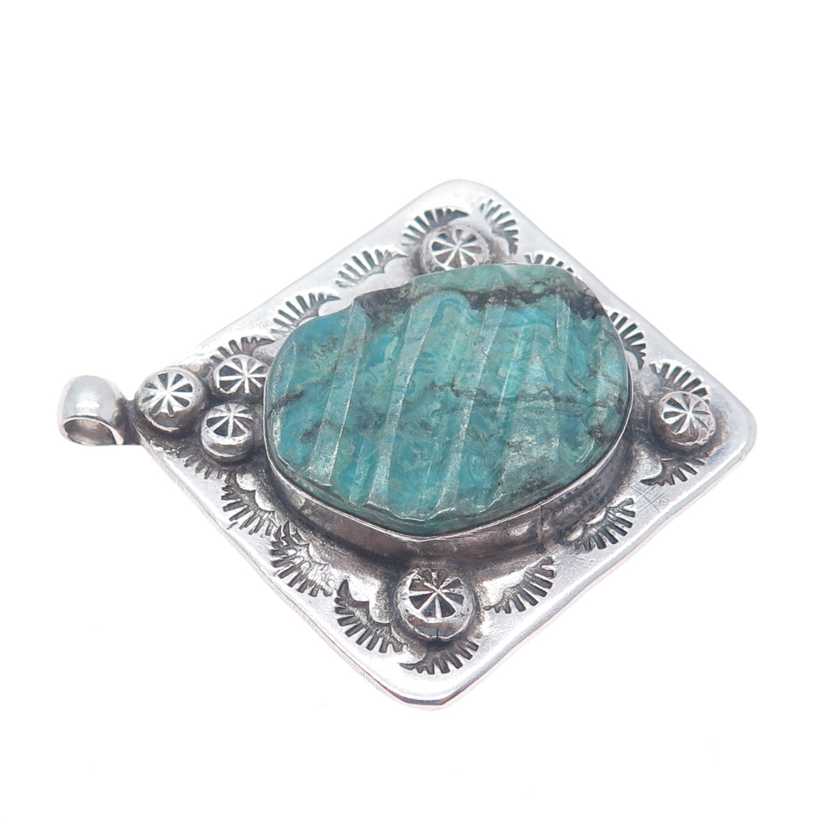 Old Pawn Sterling Silver Vintage Southwestern Tyrone Turquoise Tribal Pendant