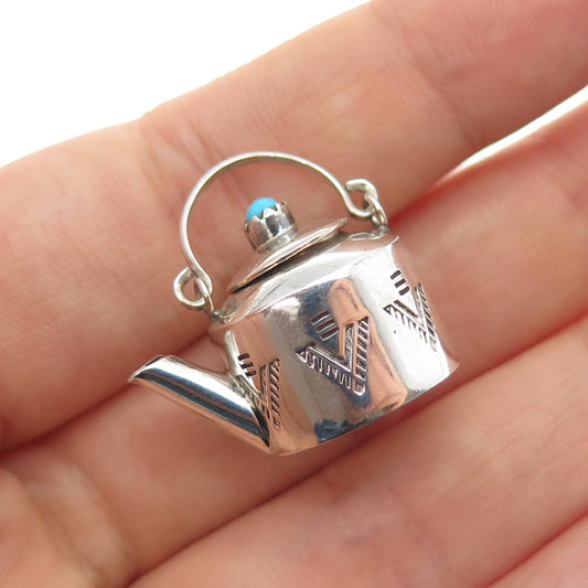 Elizabeth Margret Whitman Navajo Old Pawn Sterling Turquoise Teapot 3D Pendant