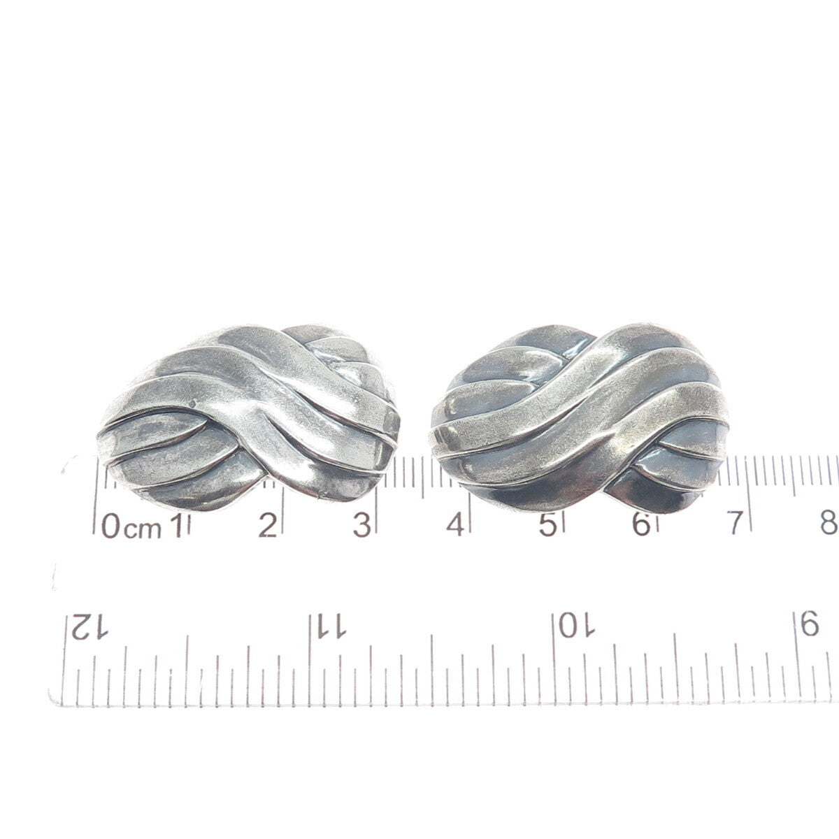 925 Sterling Silver Vintage Modernist Infinity Woven Oxidized Clip On Earrings