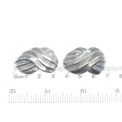 925 Sterling Silver Vintage Modernist Infinity Woven Oxidized Clip On Earrings
