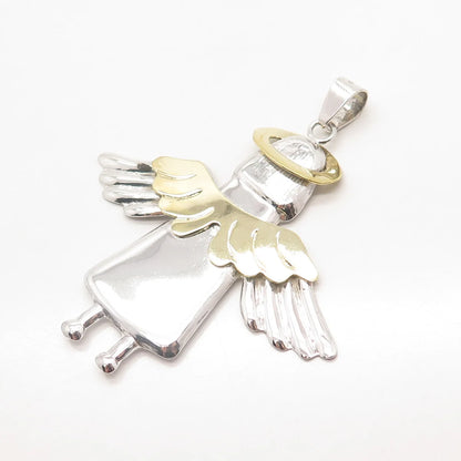 925 Sterling Silver 2-Tone Vintage Angel Pendant