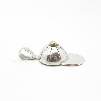 925 Sterling Silver 2-Tone Vintage Mexico Baseball Cap 3D Pendant