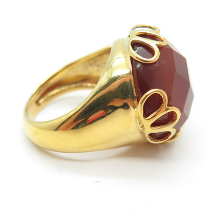 GIOIELLI DI VALENZA 925 Sterling Silver Gold Plated Italy Carnelian Ring Size 6