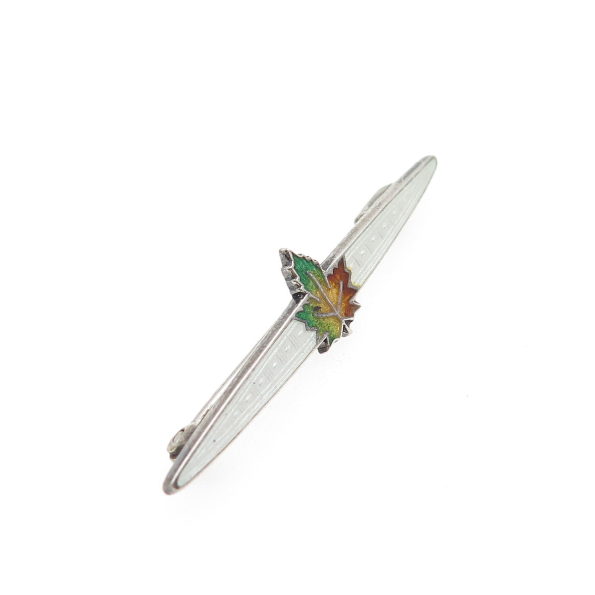 925 Sterling Silver Antique Art Deco Enamel Maple Leaf Pin Brooch