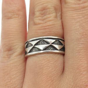 SUN WEST 925 Sterling Silver Vintage Checkers Band Ring Size 6