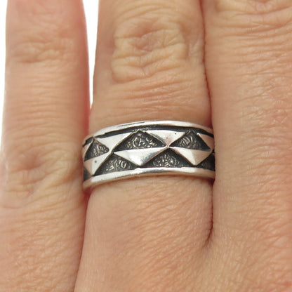 SUN WEST 925 Sterling Silver Vintage Checkers Band Ring Size 6