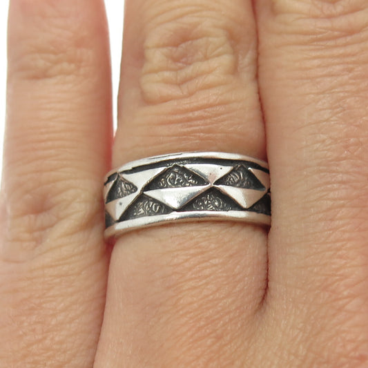 SUN WEST 925 Sterling Silver Vintage Checkers Band Ring Size 6