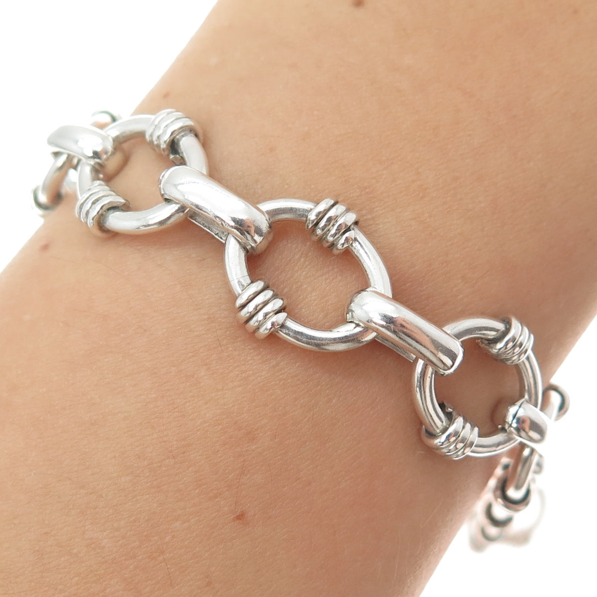 925 Sterling Silver Vintage Mexico Modernist Oval Link Bracelet 7"