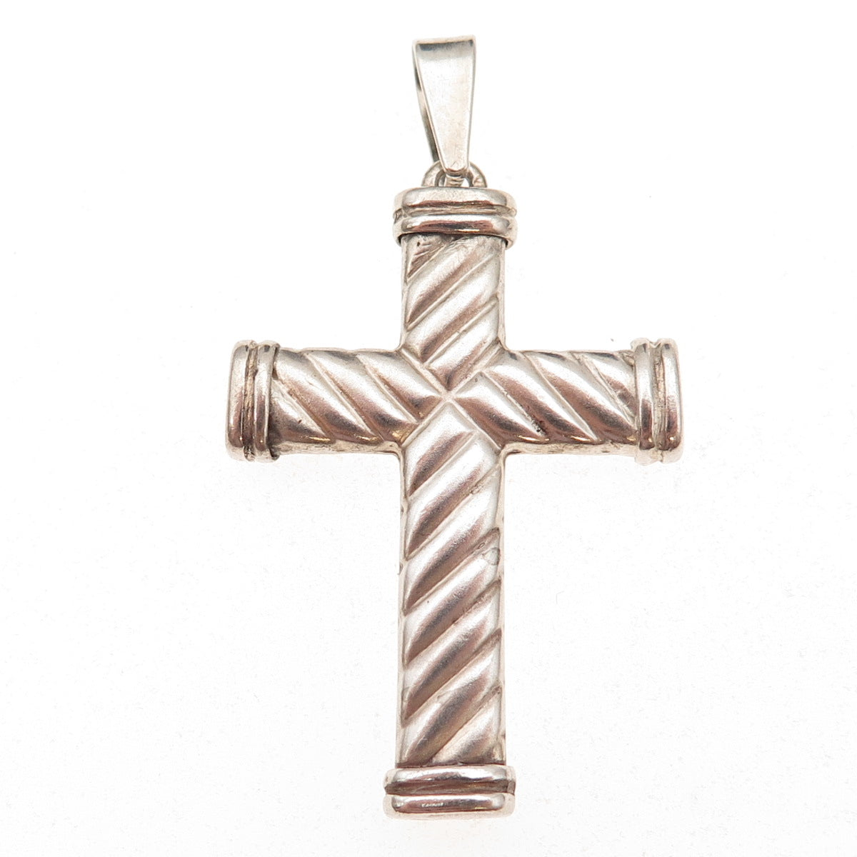 925 Sterling Silver Vintage Cross Oxidized Ribbed Pendant