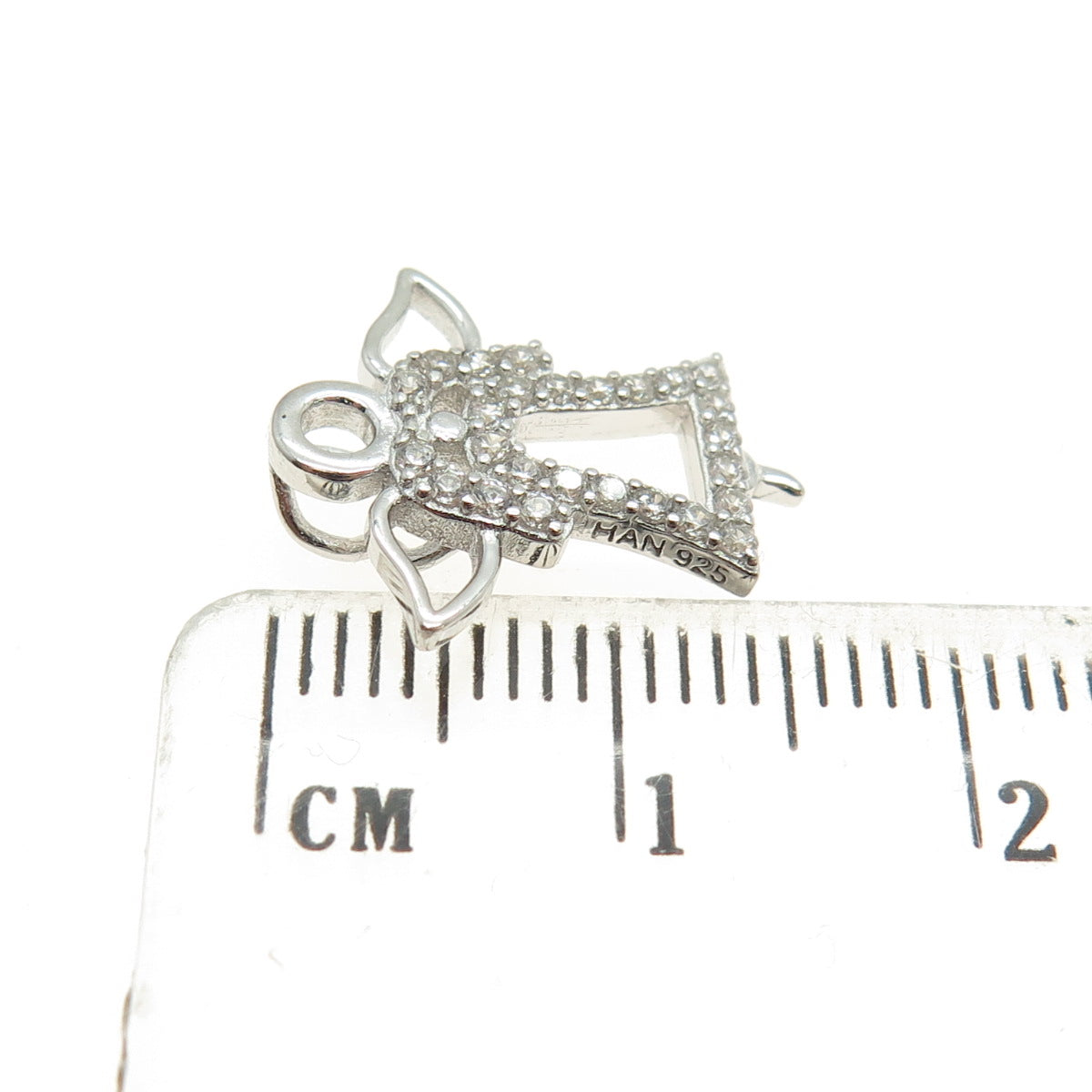 HAN 925 Sterling Silver Round-Cut C Z Angel Minimalist Pendant