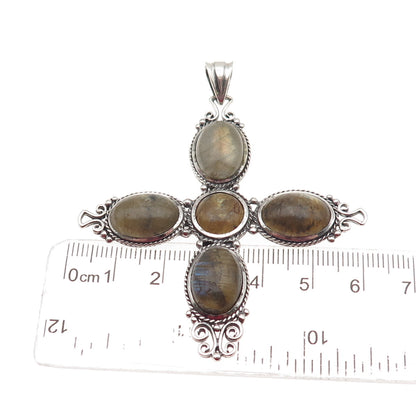 M.R.F. Resources 925 Sterling Silver Vintage Real Labradorite Cross Pendant