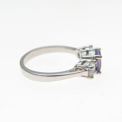 925 Sterling Silver Real Oval-Cut Amethyst & Round-Cut C Z Ring Size 5