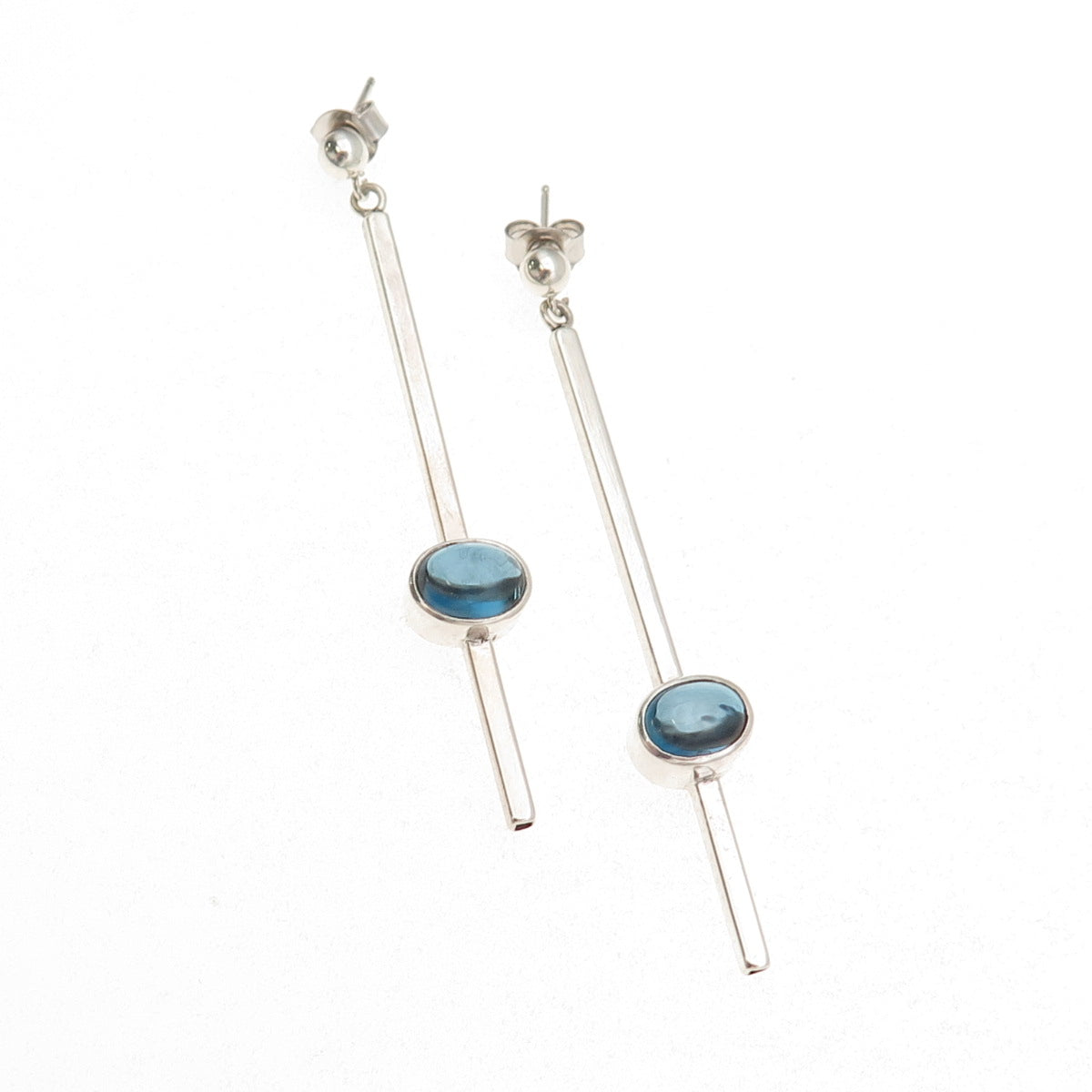 Judy Kouka 925 Sterling Silver Vintage Real London Blue Topaz Dangle Earrings