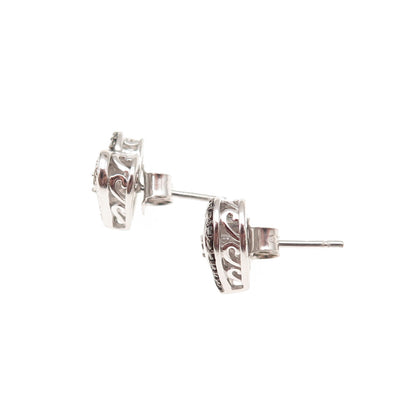 Jane Seymour 925 Sterling Silver Real Black & White Diamond Heart Stud Earrings