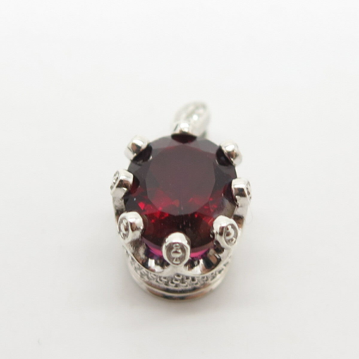 925 Sterling Silver Red Garnet-Tone C Z Pendant
