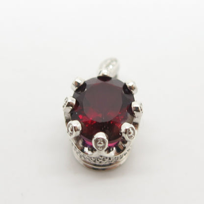 925 Sterling Silver Red Garnet-Tone C Z Pendant