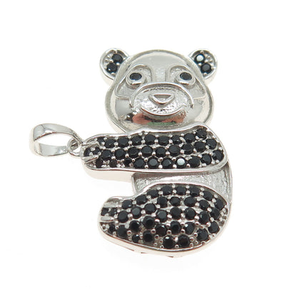 925 Sterling Silver Real Round-Cut Black Spinel Panda Pendant