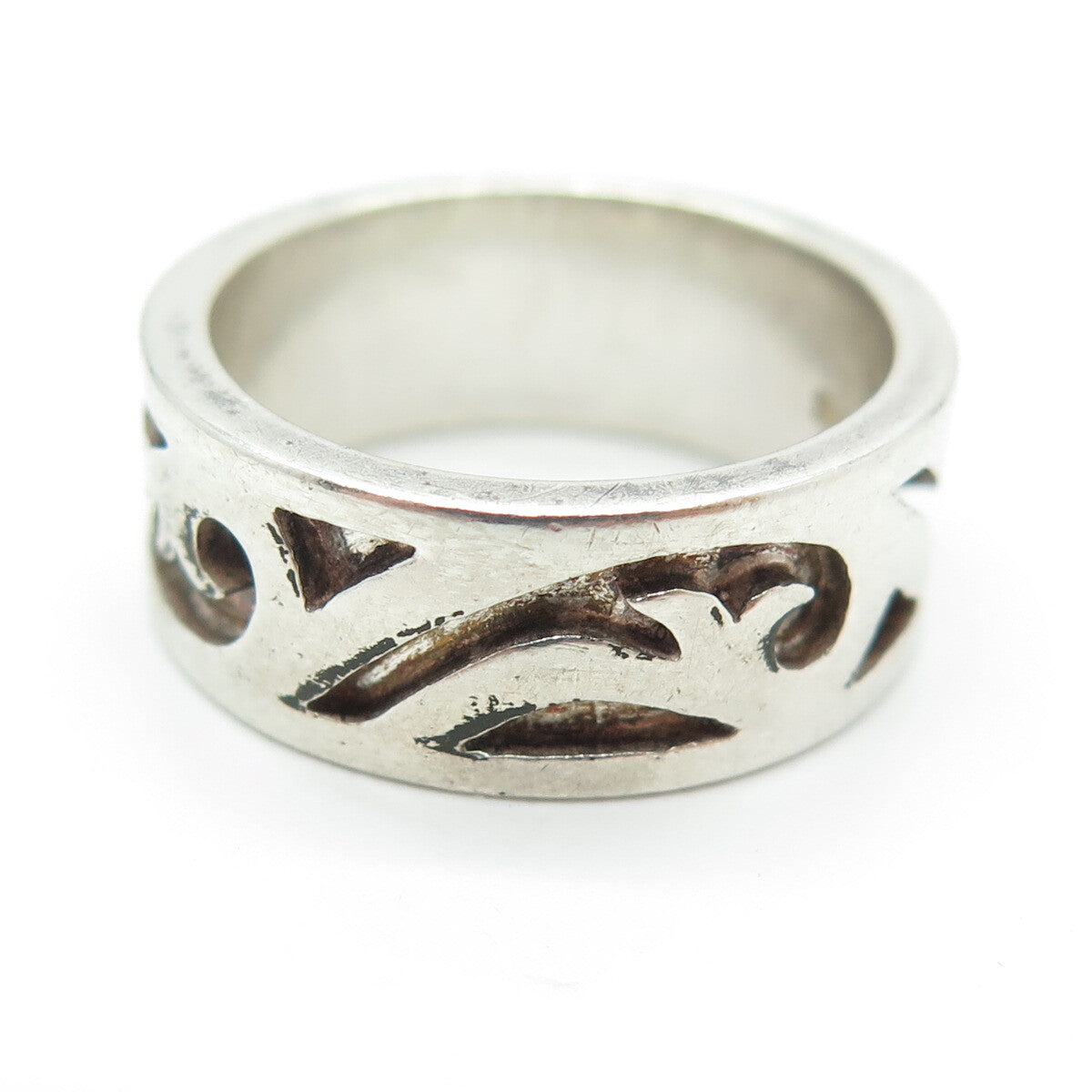 THE KISS 925 Sterling Silver Vintage Scroll Band Ring Size 7.75