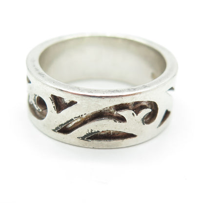 THE KISS 925 Sterling Silver Vintage Scroll Band Ring Size 7.75