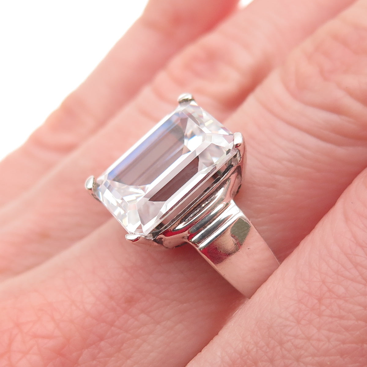 DBJ Dee Berkle Sterling Silver Vintage Emerald-Cut C Z Engagement Ring Size 7