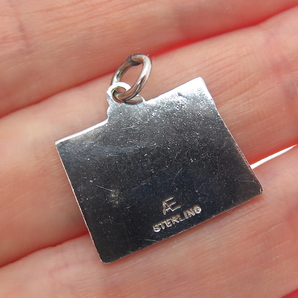 ART'S ELEGANCE Sterling Silver Vintage Enamel Wyoming State Map Charm Pendant