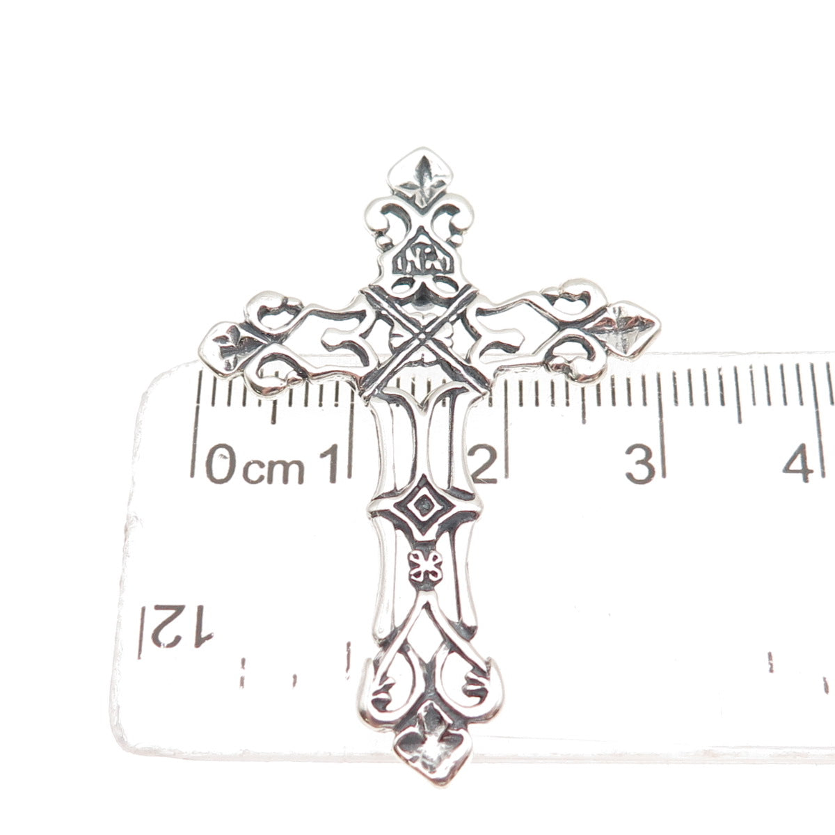 925 Sterling Silver Vintage Fleur de Lis Cross Oxidized Slide Pendant