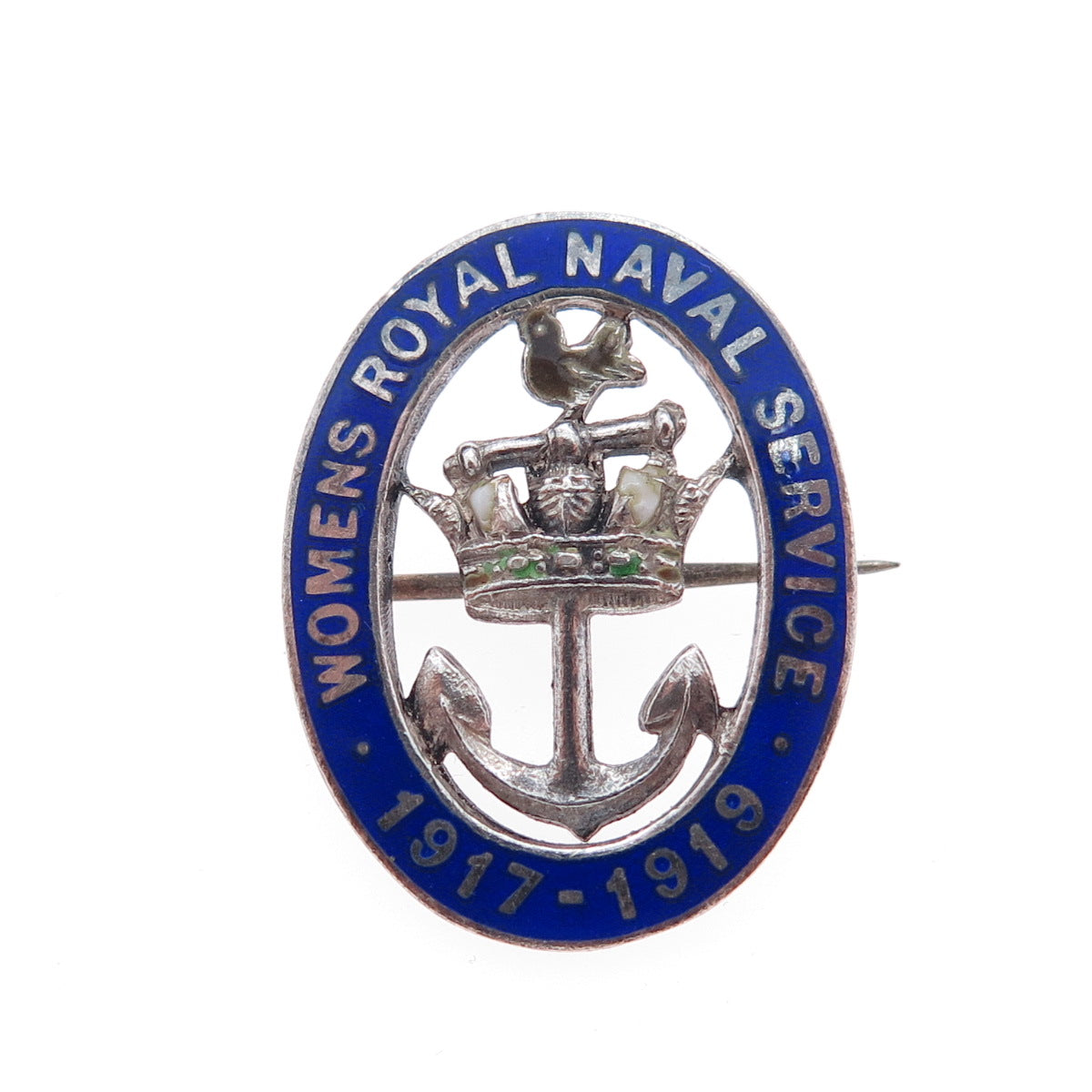J.R. GAUNT & SON Sterling Antique 1918 Enamel Women's Royal Naval Service Brooch