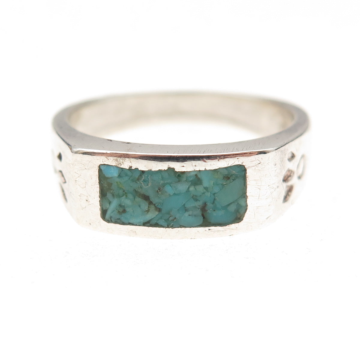 Old Pawn 925 Sterling Silver Vintage Southwestern Turquoise Inlay Ring Size 9.25