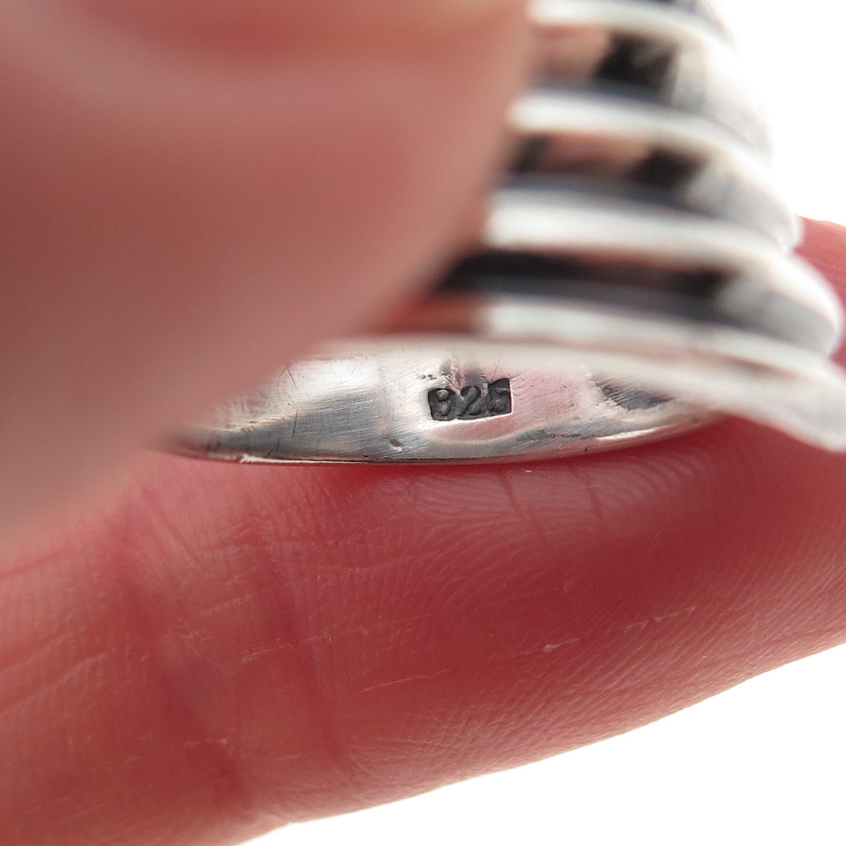 925 Sterling Silver Vintage Modernist Ribbed Oxidized Ring Size 5.75