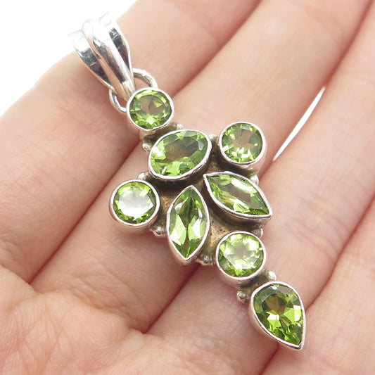 925 Sterling Silver Vintage Real Peridot Gemstone Modernist Pendant